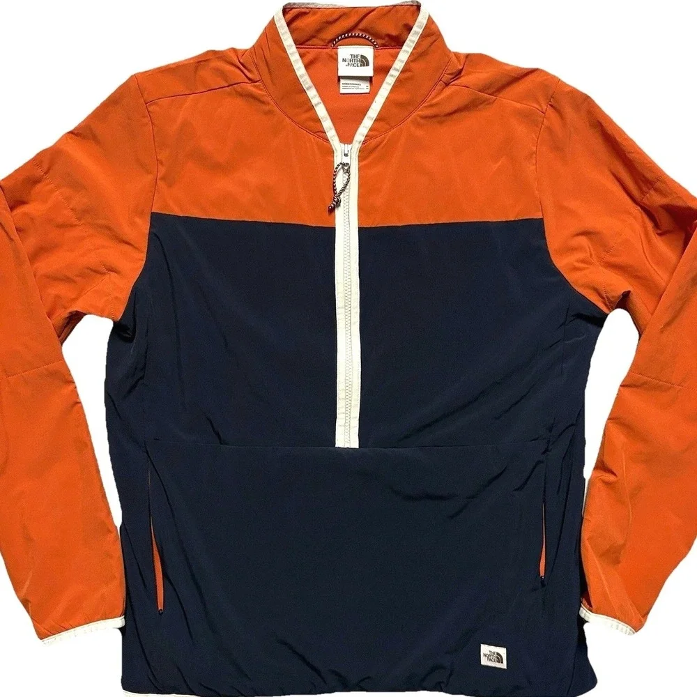 The North Face‎ Half Zip Pullover Jacket Mens M Orange Navy Windbreaker Gorp TNF